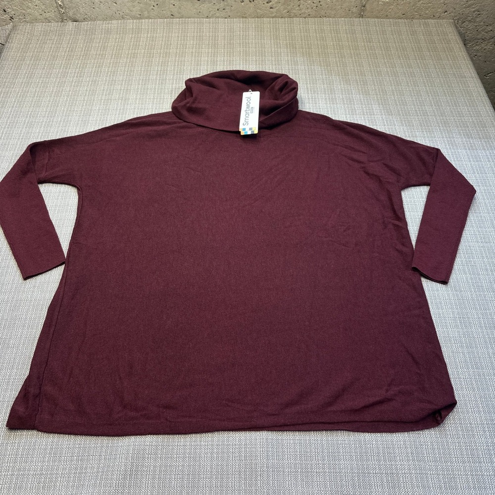 New Smartwool Edgewood Poncho Sweater Womens XS Black Cherry Cowl Neck